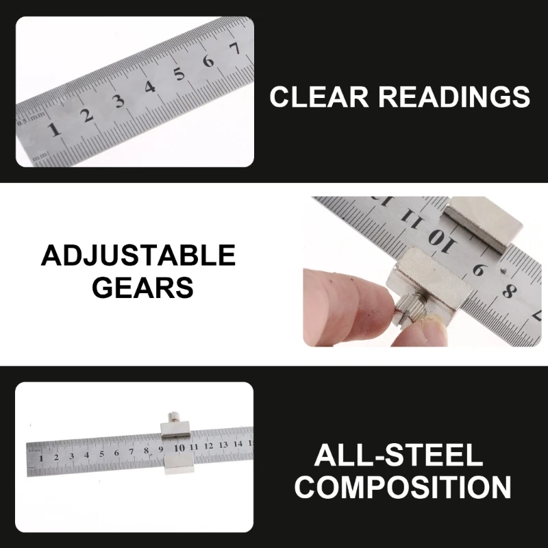 ipiip Woodworking Pocket Ruler Metal Slide Stop Marking Ruler Marking Gauge
