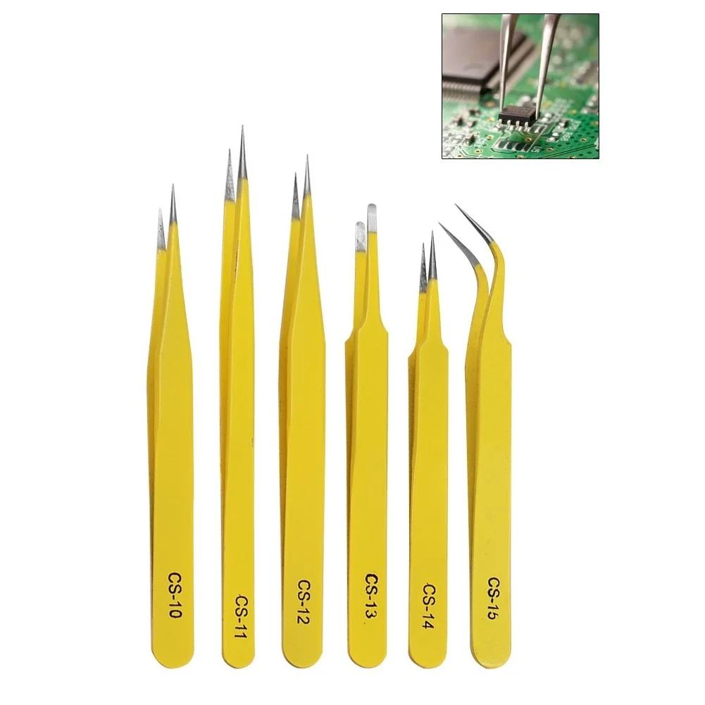 Anti-static Tweezers Stainless Steel Industrial Tweezer Precision Curved Straight Tip Forcep Mechanic Phone PCB Repair Hand Tool