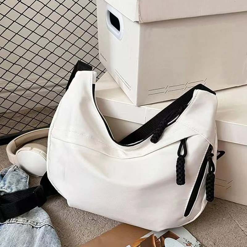 Casual Women's Nylon Crossbody Bag, Large Capacity Hobo Shoulder Purse with Adjustable Strap, Black/White/Khaki for Daily Use image 5