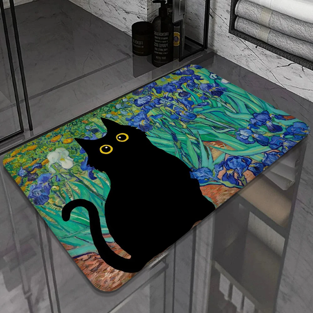 Van Gogh Black Cat Floor Carpet Nordic Style Home Doormat Bathroom-Toilet Mats Bedroom Hotel Decor Mat