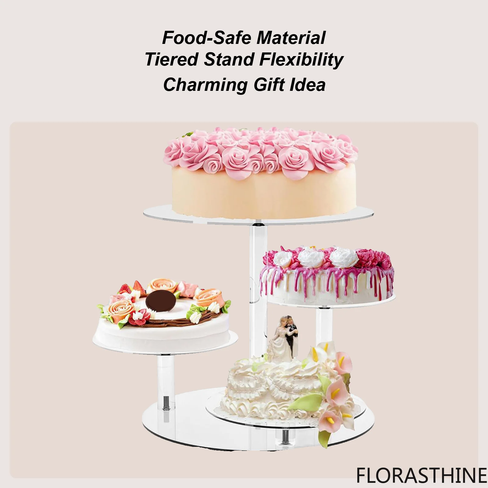 Cupcake Tier Stand Acrylic 4-Tier Round Serving Cup Cake Dessert Stand Display for Cookie Snack Food Pastry Candy Wedding