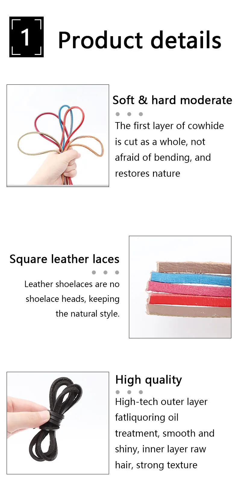 Neue, hochwertige, flache Schnürsenkel aus massivem Leder, klassische, mehrfarbige Freizeitschnürsenkel, Outdoor-Unisex-Stiefelschnürsenkel – Detail 5