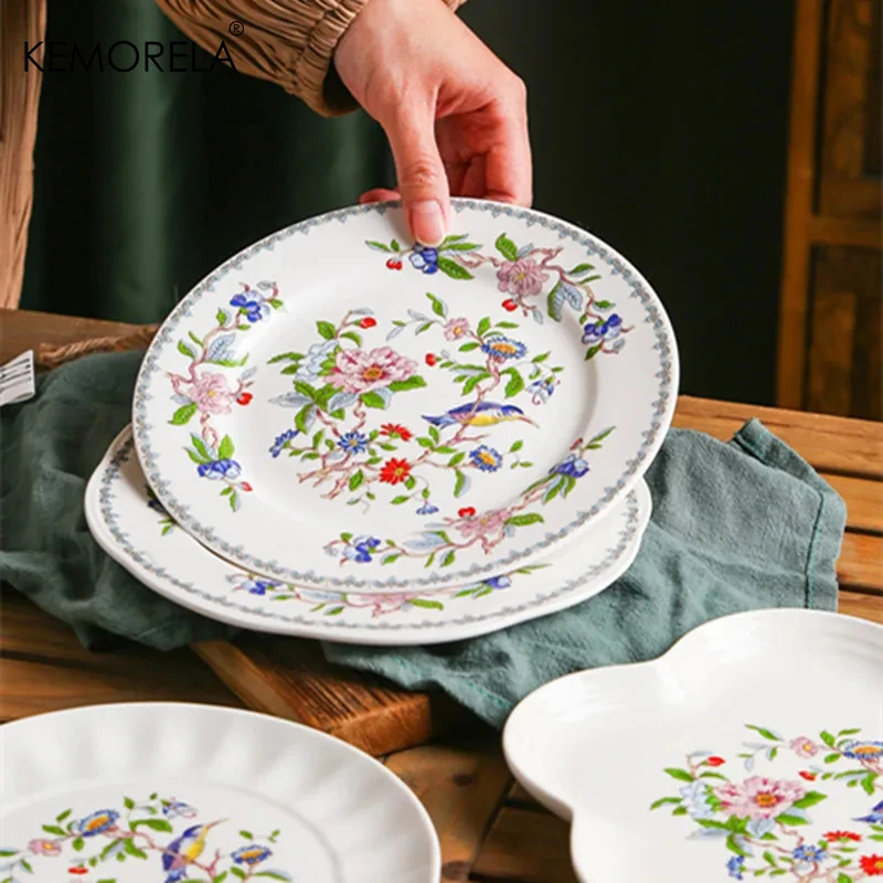 Painted Floral Decorative Ceramic Plate European Modern Afternoon Tea Bone China Dessert Cake Dishes Steak Pasta Dinner Plates