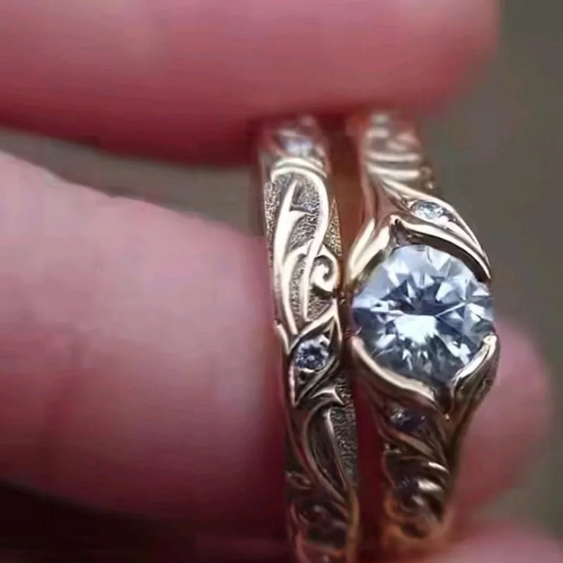 خواتم زهرة ذهبية اللون عتيقة للنساء عصرية مستديرة مرصعة بحجر أبيض مجموعة خواتم حفلات إبداعية شخصية مجوهرات #3