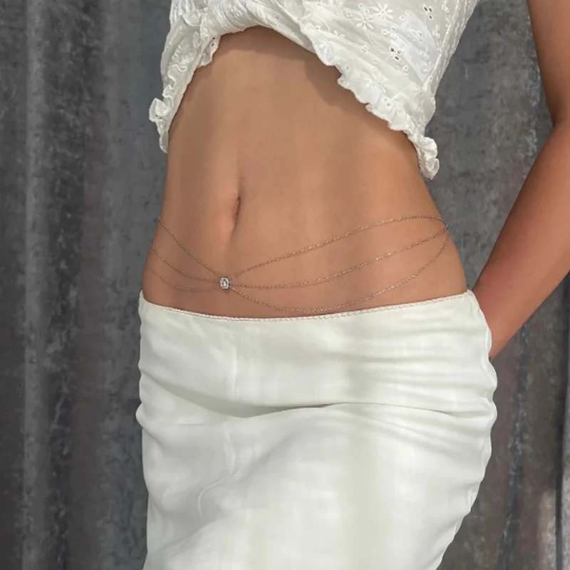 Sexy Spice Girl Three-layer Metal Waist Chain Online Celebrity Ins Navel Dress Accessories Flash Diamond Chain Waist Body Chain