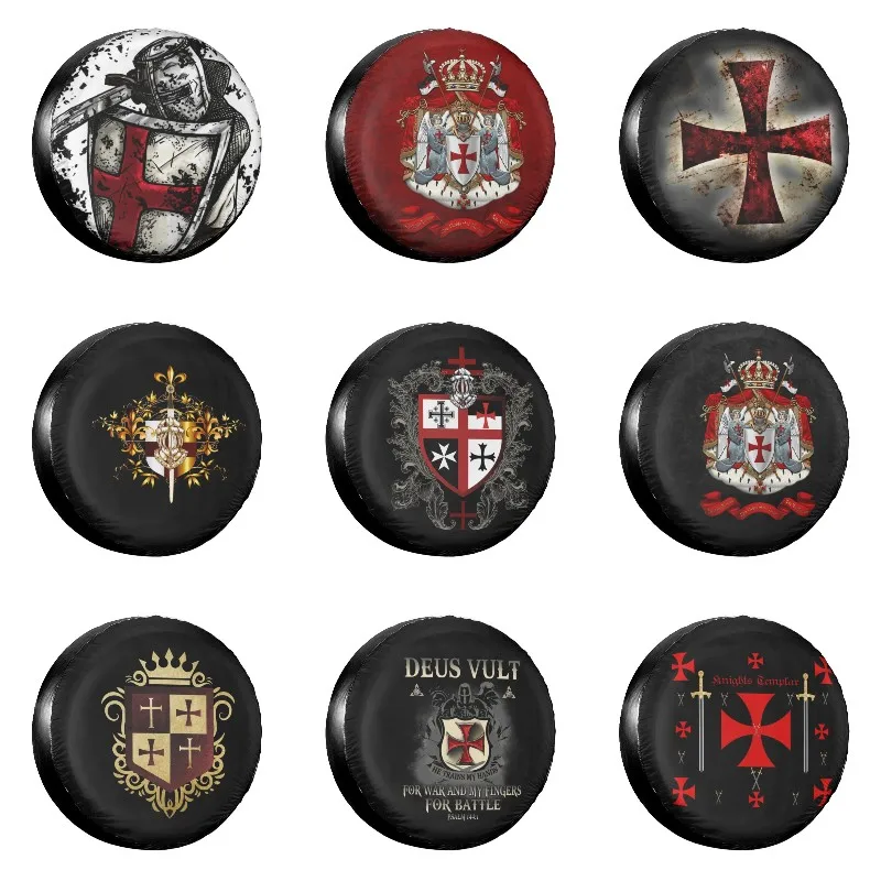 Knights Templar Cross Spare Tire Cover for Suzuki Mitsubish Ordre du Temple Warrior Shield Car Wheel Covers 14