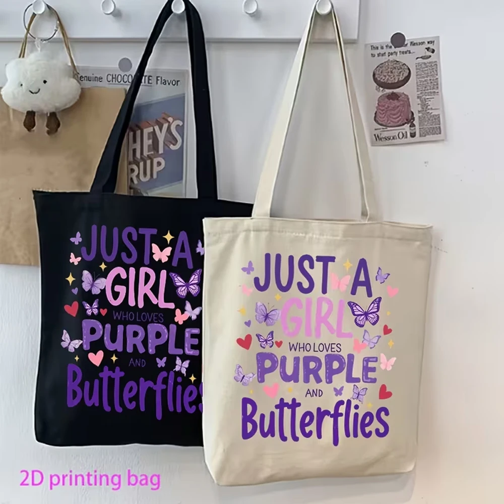 Just a Girl Who Loves Purple and Butterflies. 1-Pack Shopping Bag, Fun Purple Butterfly Print Reusable Tote Bag, a Thoughtful Gift for Butterfly Enthusiasts, Purple Lovers, Nature Lovers, Suitable for Daily Use, Travel, Running Errands, Happy Birthdays, and as a Surprise Gift for Butterfly Enthusiasts, a No-Excuses-For-Giving-A-Gift Surprise