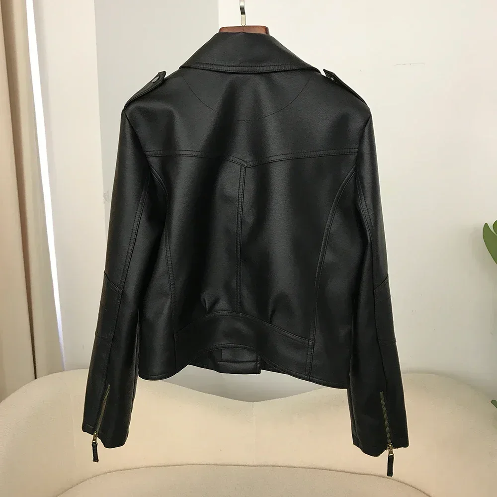 2024 New Motorcycle Jacket Faux Leather Coat Zipper Fashion Spring Autumn Women Punk Coat Biker Jacket Ladies Outwear Streetwear