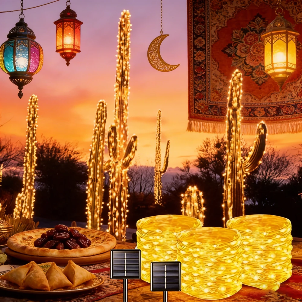 

Светодиодная гирлянда на солнечных батареях для дома и сада, 2026, Рамадан, Ид Мубарак, для украшения на свадьбу, день рождения