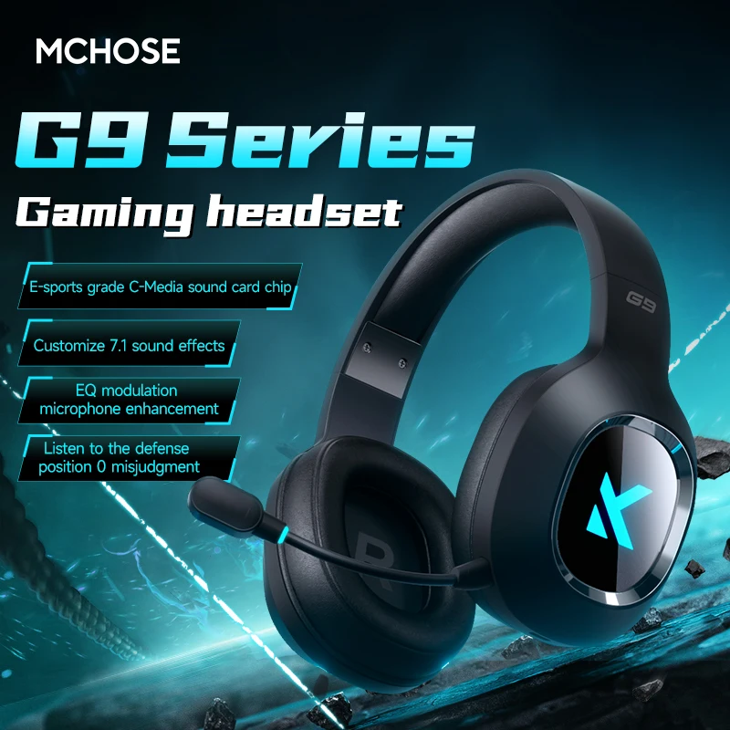 MCHOSE G9 Wired Gaming Headset 7.1 Surround Sound 50mm Titanium Driver RGB Light PU Leather Earpads Noise Cancelling Mic for PC