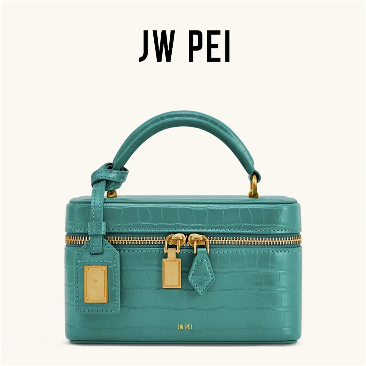 JW PEI Croc Embossed Small Box Bag French Exquisite Shoulder Handbag for Women Elegant Crossbody Purse Daily Commute Party Use
