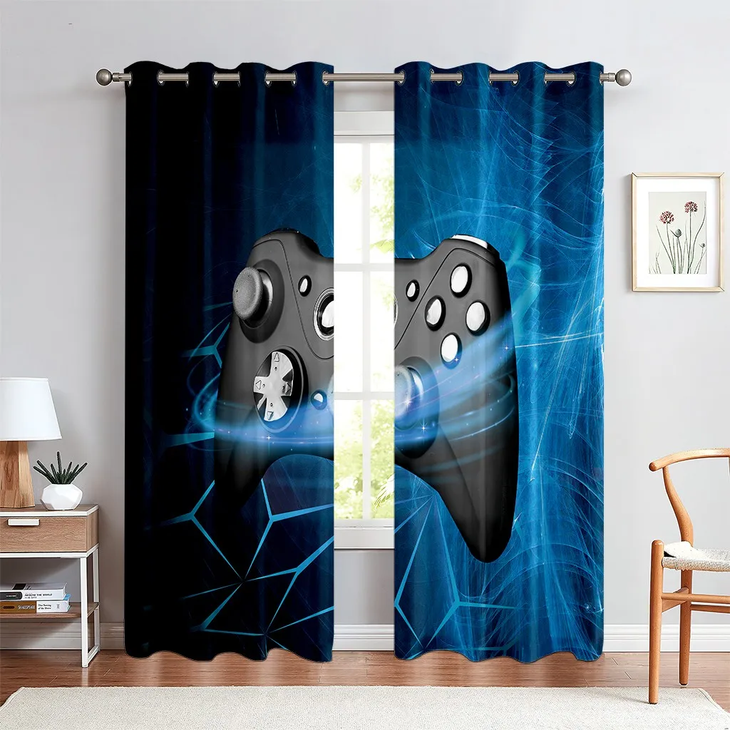 2 Panel Gamepad Printed Curtains for Bedroom Living Room Kitchen Blinds Window Decoration Curtains Grommet Top cortinas Drapes