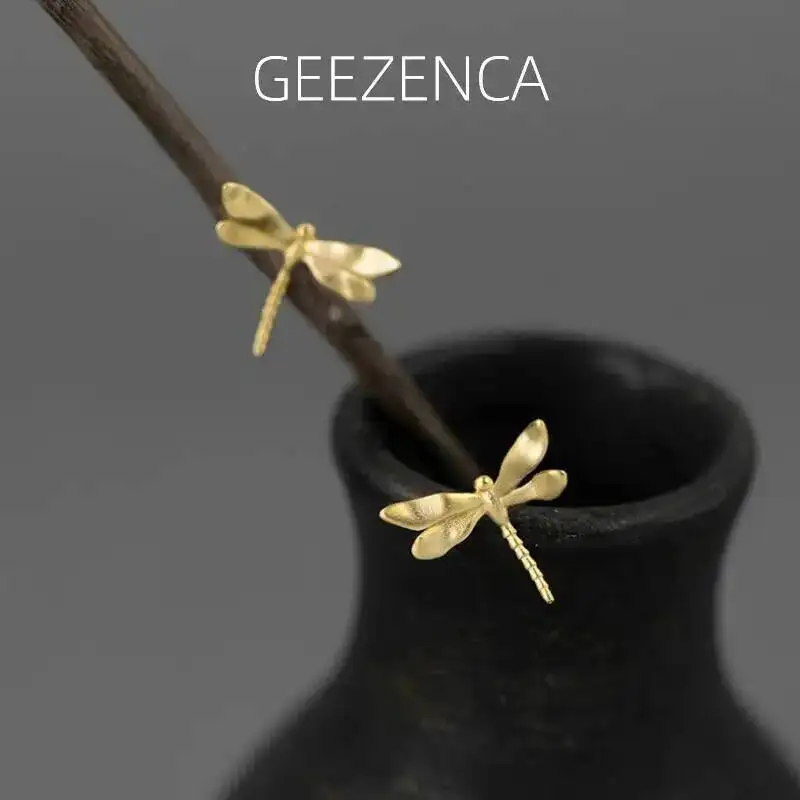 

GEEZENCA S925 Серебряные 3D стрекозы маленькие серьги для женщин девушек милое насекомое оригинальный дизайн шикарные серьги 2024 Новый женский подарок