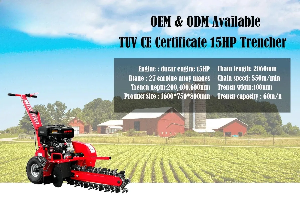 K-maxpower TUV CE Certificate 15HP Max Depth 600mm Farm Trencher With Chain Saw Ditching Trenching Machine Trencher