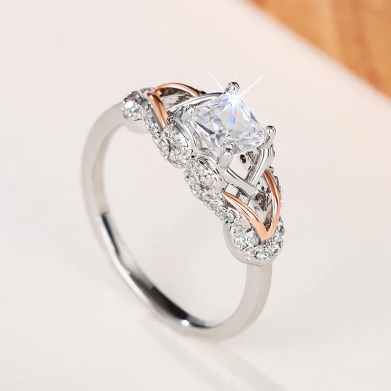 Huitan Fancy Princess CZ Ringe Zweifarbig Silber Farbe/Roségold Farbe Kreuz Ringe Luxus Trendy Ehering Schmuck für Frauen