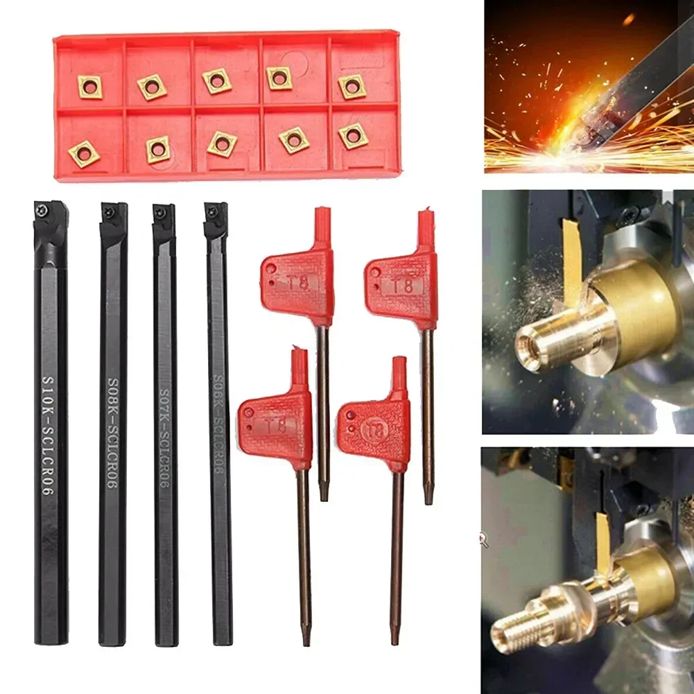 Boring Bar Insert Wrench 6/7/8/10mm SCLCR06 Turning Tool Lathe Lathe Cutter Rod Holders 10pcs Inserts-Power Tools-Hardness