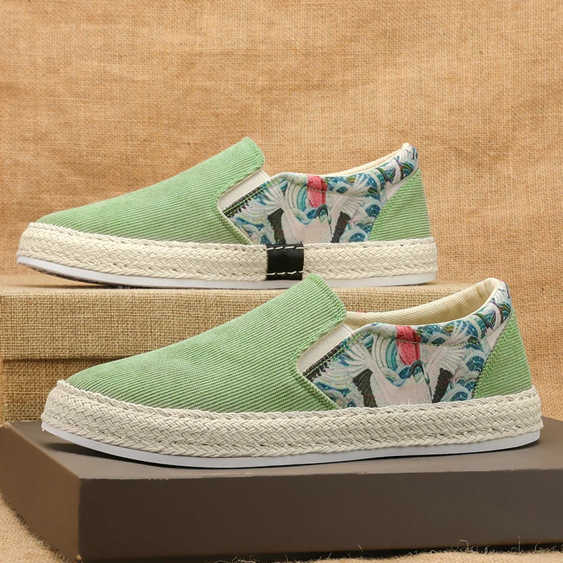 

2025Summer Breathable Comfortable Lightweight HighQuality Straw Corduroy Fisherman Shoes Slip-On Loafers Trendy Men's Shoes39-44