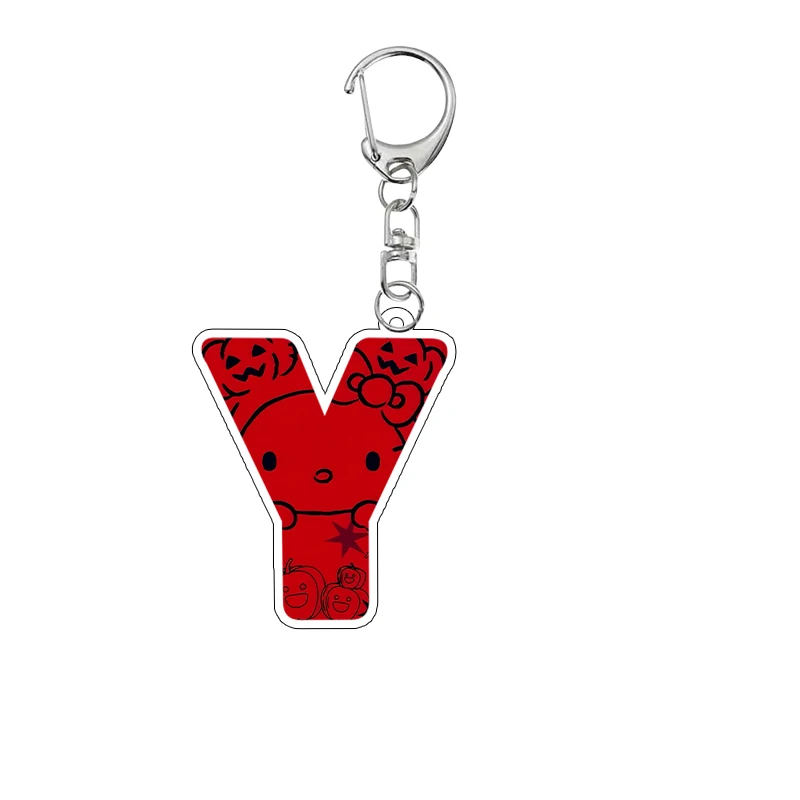 Kawaii Hello Kitty A-Z Letter Halloween Printed Acrylic Keychain Anime Cute Cartoon Students Keyring Jewelry Pendant Charm Gifts