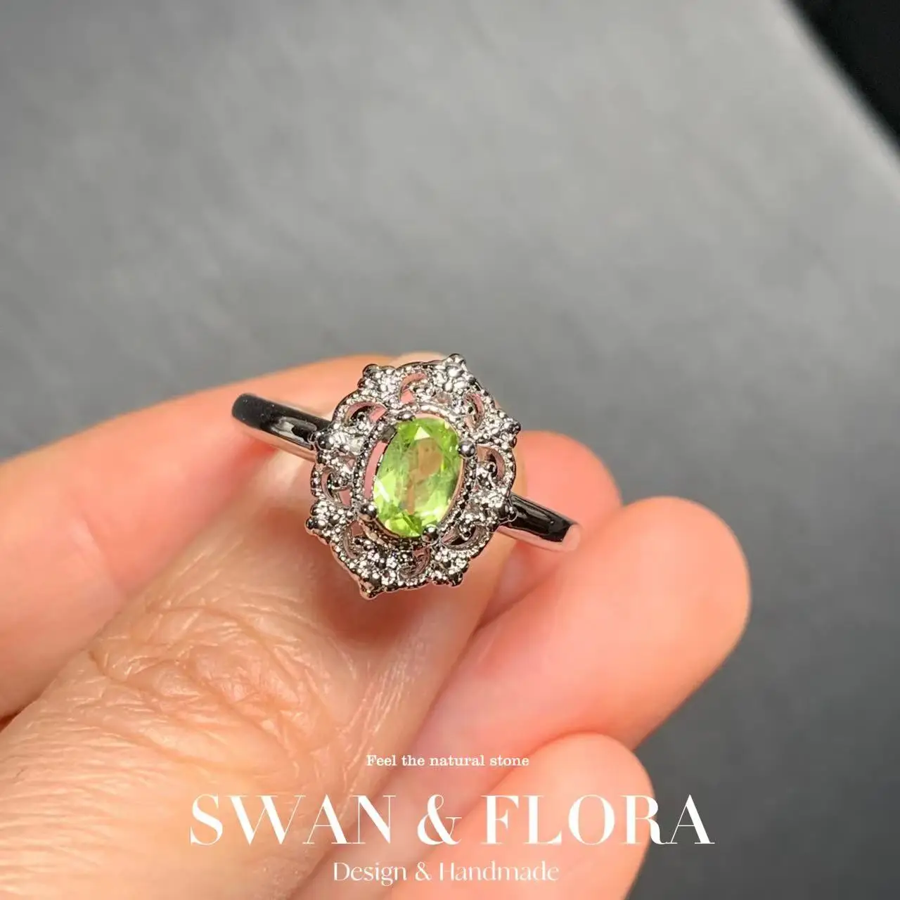 MM Natural Peridot Ring Adjustable Female Heart ring Jewelry for Women Gift Wholesale High Quality Vintage Fine