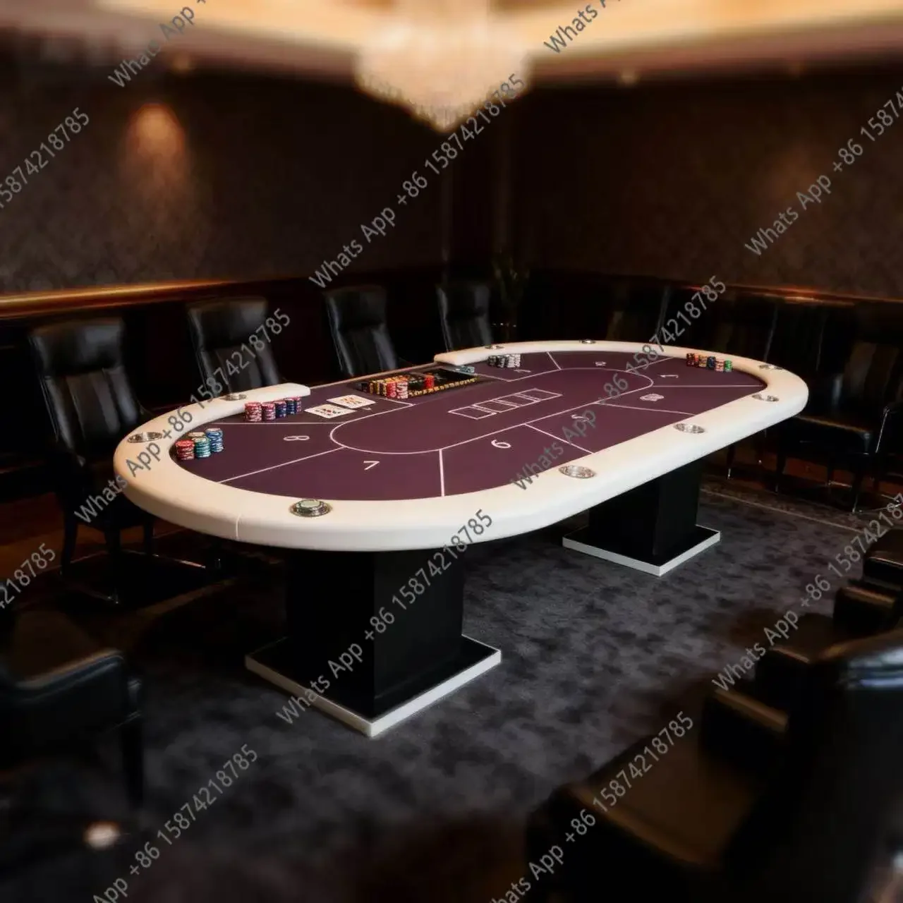 N68 New Chinese style oval Texas poker table large double column support tablecloth can be customized game table