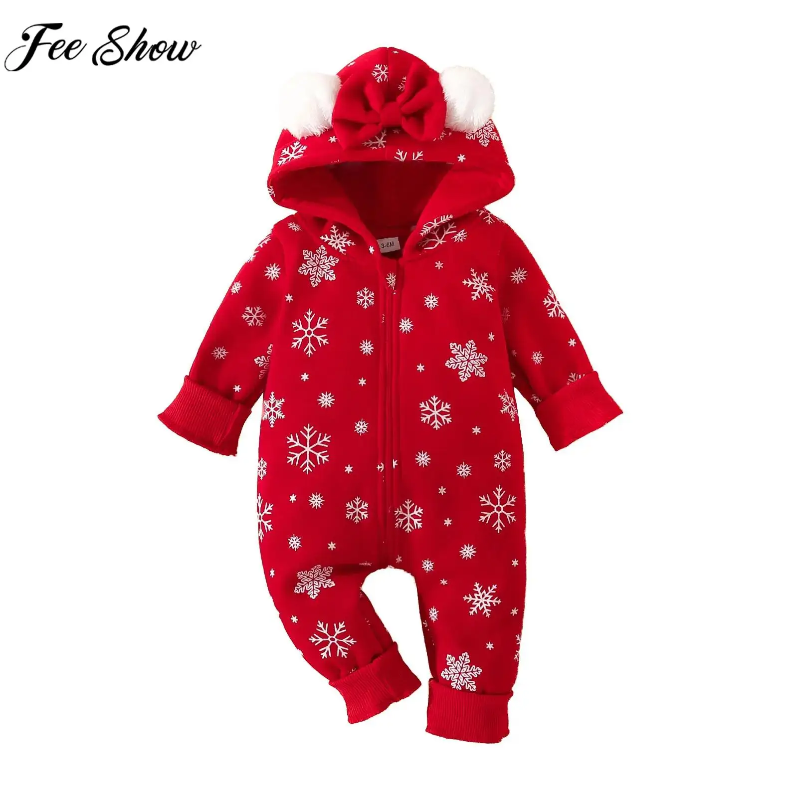 

Baby Toddler Christmas Rompers Xmas New Year Birthday Party Bodysuit Long Sleeve Print Zipper Winter Warm Jumpsuit Loungewear