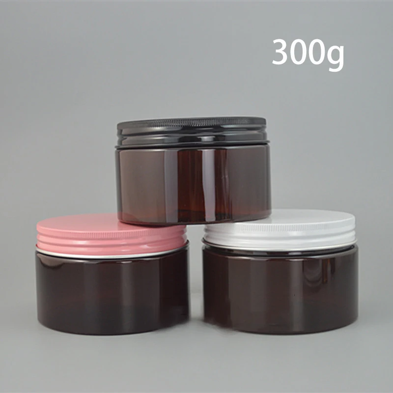 300g Brown Empty Plastic Refillable Jar 300ml Cosmetic Handmade Face Mask Lotion Cream Candy Tea Coffee Beans Bottle 10oz 20pcs