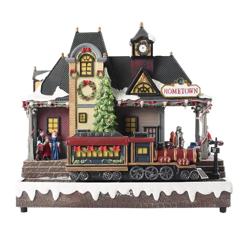 Colorful Luminous Mobile Train House Christmas Ornaments Crafts Decorations for Holiday Party Home Decoration Gift
