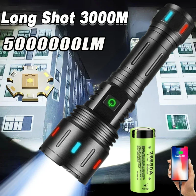 2025 Most Powerful Led Flashlight Rechargeable 800W LED Flashlights High Power Zoom Torch Long Range 5000m Tactical Lantren