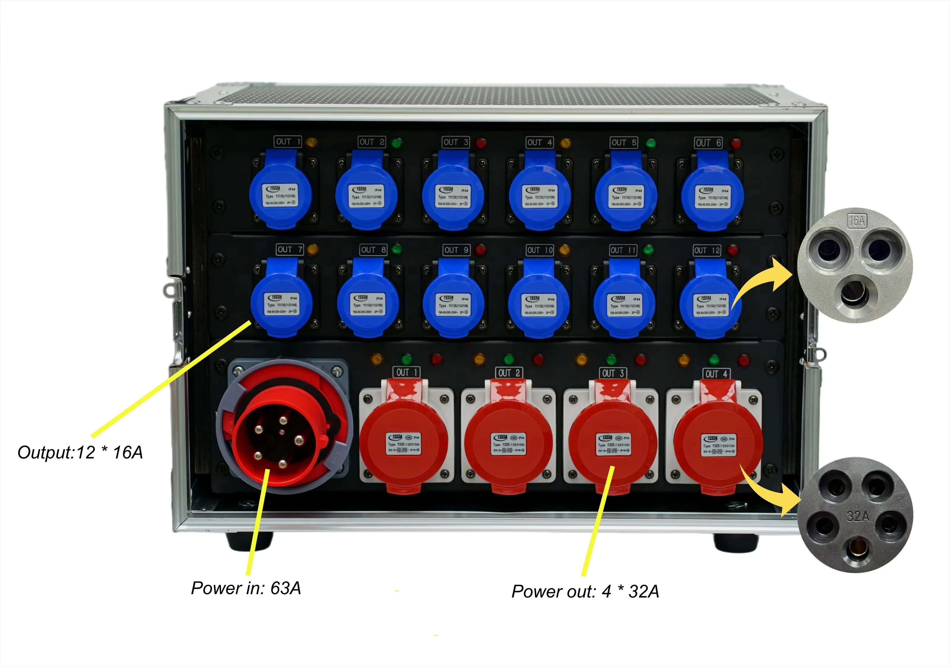 New Stage Equipment Power Distribution Box 63A 3 Phase Input 12 Channels 16A  Output for Stage Power Distro Box