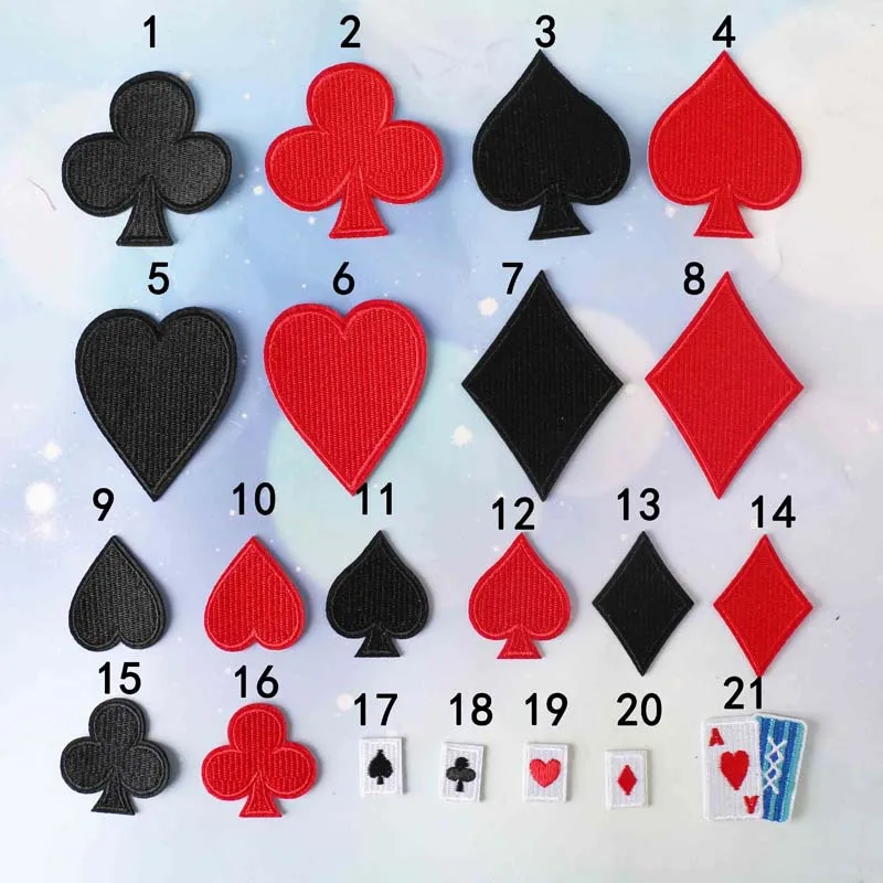 20 Stück Lot schwarz rot Patches für Jacken Poker Eisen auf Kleidung bestickt kleine Diy Stoffe Aufkleber Pack Nähen Bulk Thermal – Detail 6