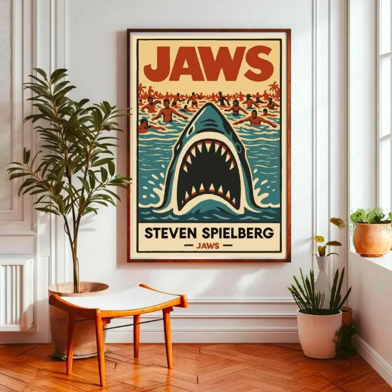 Jaws Movie Poster Vintage Colorful Canvas Print Classic Film Modern Wall Art Retro Decor Living Room Bedroom Home Cinema Gift