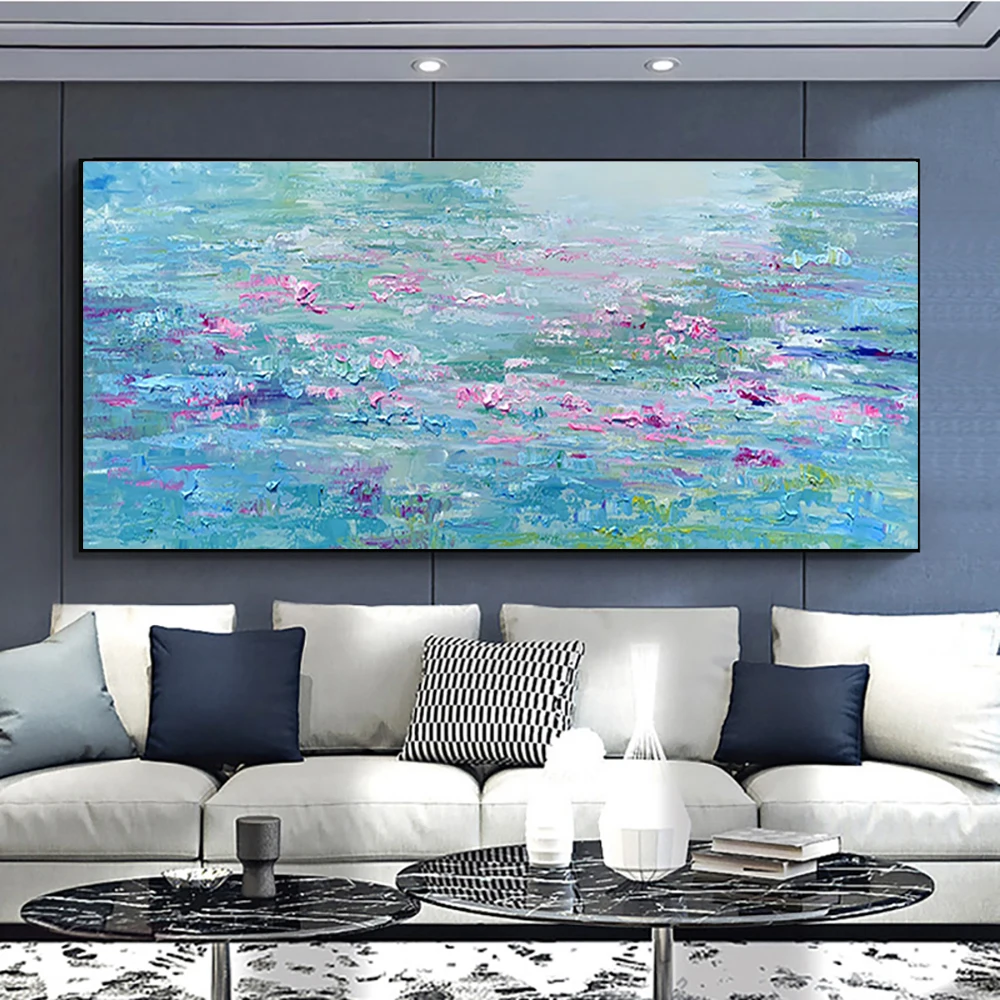 

Hand Painted Oil Painting Modern Abstract Lotus Landscape Decorative Painting For Living Room Decoration Bedroom Wall Aesthetic