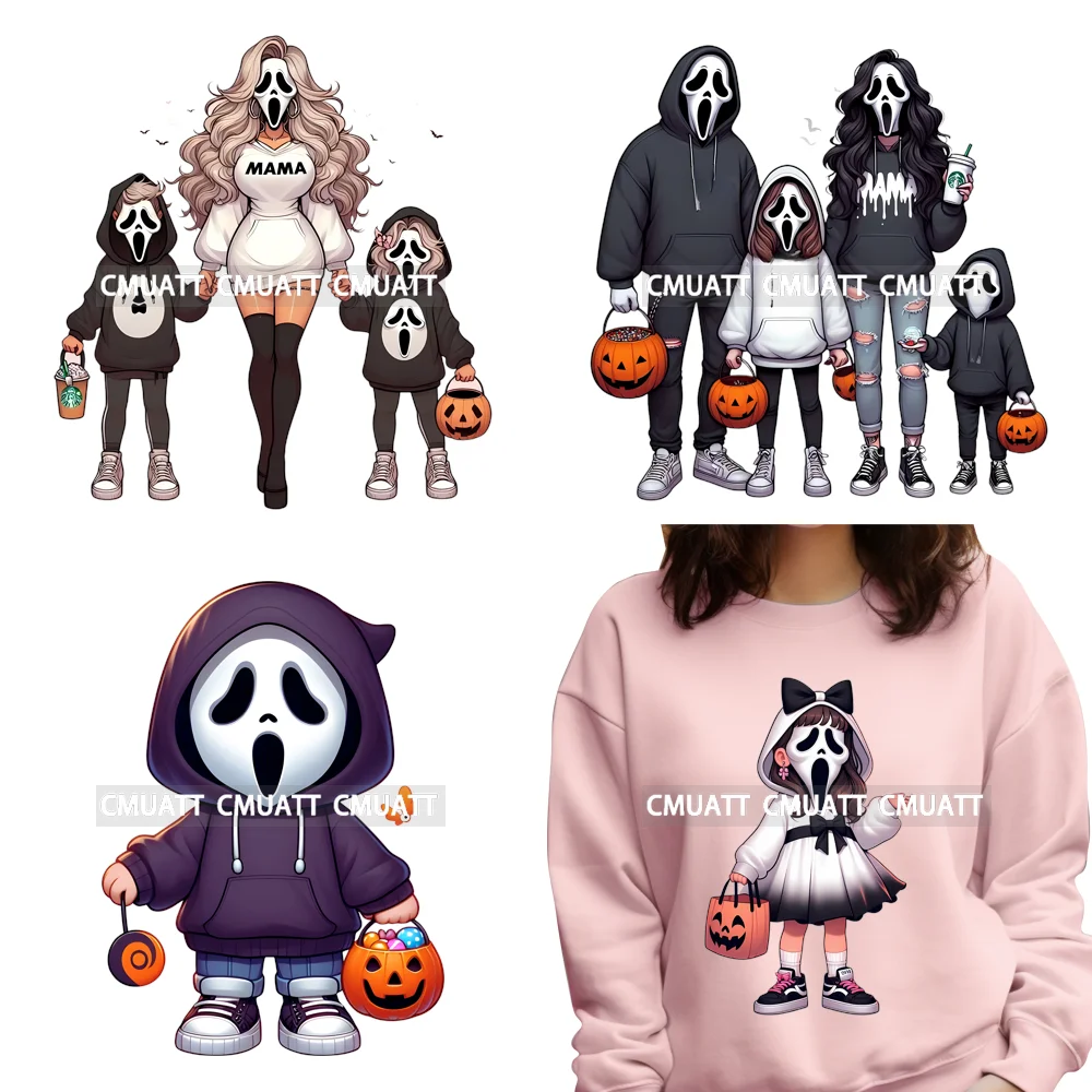 

Spooky Mama Ghost Pumpkin Halloween Killer Mom Life Kids Family Coffee Iron on DTF Transfers Stickers Ready to Press for Clothes
