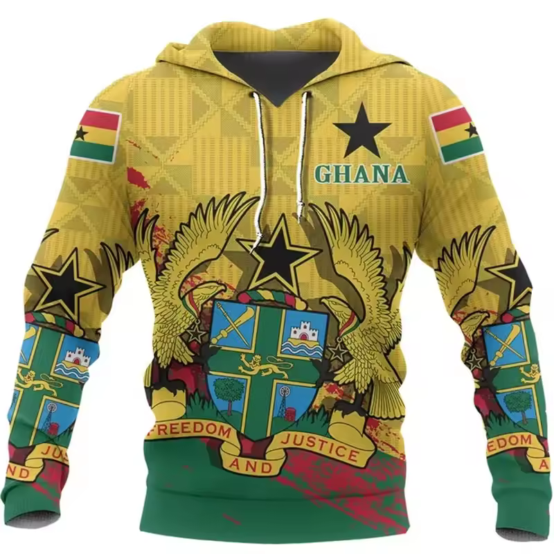 3D Printing African Country Ghana IndependenceDay Hoodies The Republic-of Ghana Emblem Flag Graphic Hooded Sweatshirts Pullovers