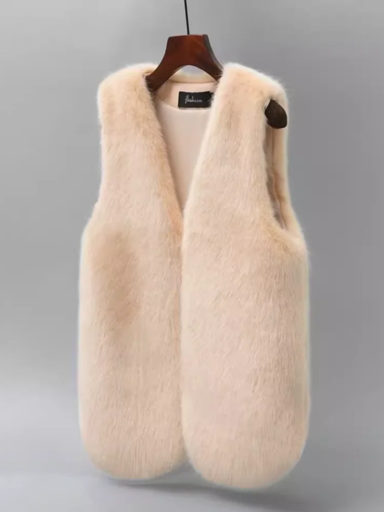 

Women's Autumn Jaet Thiened Faux Fur Vest Warm Cozy Faionable Simple Not mat Trendy Outerwear Fur-like Vest