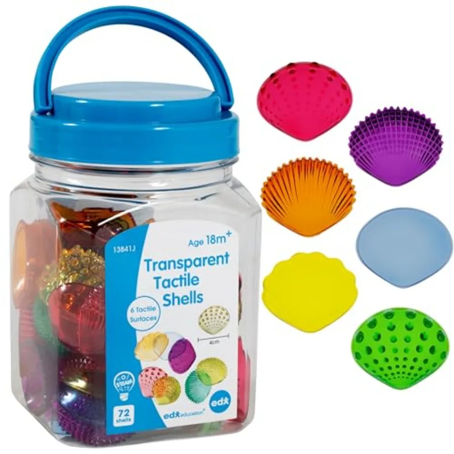 

Tactile Shells Set of 72 Translucent 6 Textures and Colors Ages 18m+ Explore Early STEM Concepts Light Table and Sensory Bin To