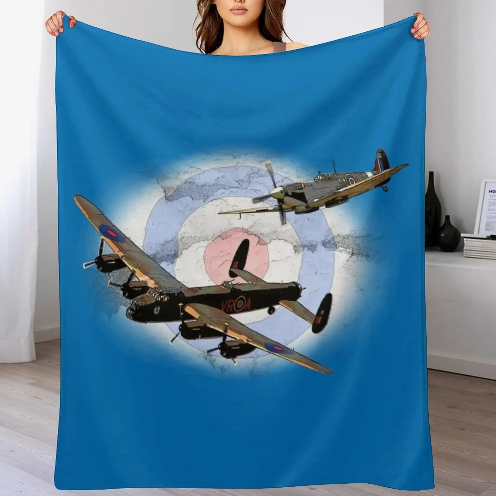 SPITFIRE AND LANCASTER aircraft Throw Blanket blankets and throws valentine gift ideas Blankets