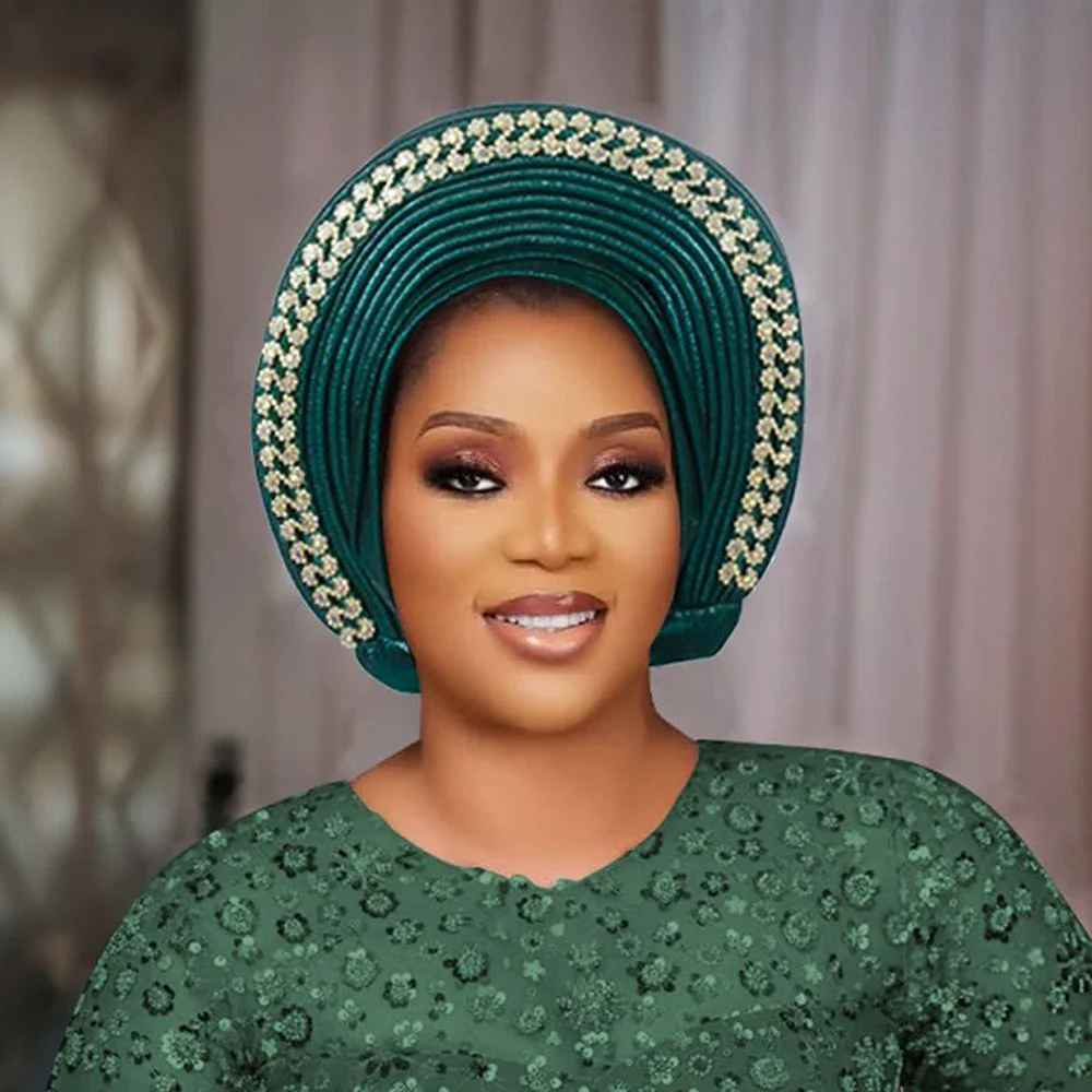 لامعة الماس قبعة عمامة للنساء جاهزة الأفريقية السيارات Gele ربطة الرأس نيجيريا الزفاف Autogeles رئيس التفاف الحجاب بونيه خوذة