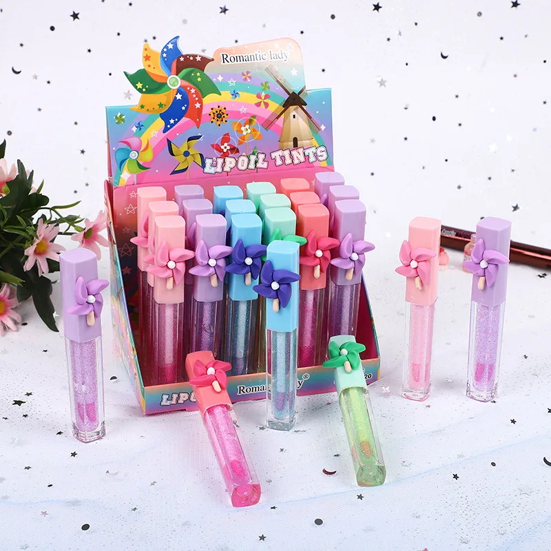 24Pcs Lip Oil Pinwheel Color Changing Natural Moisturizing Lip Gloss Girls Lip Oil Kawaii Lips Makeup Wholesale