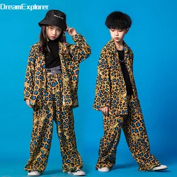 Boys Street Dance Leopard Shirt Girls Casual Pants Hip Hop Print Streetwear Suits Kids Jazz Outfits Teens Stage Costume Clothing