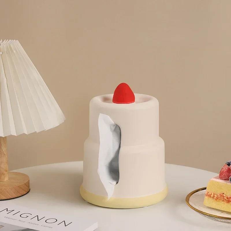 

Ceramic Tissue Box Strawberries Cake Shape Cartoon Cake Home Desktop Storage Paper Towel Holder Napkin Holder Home Decoration