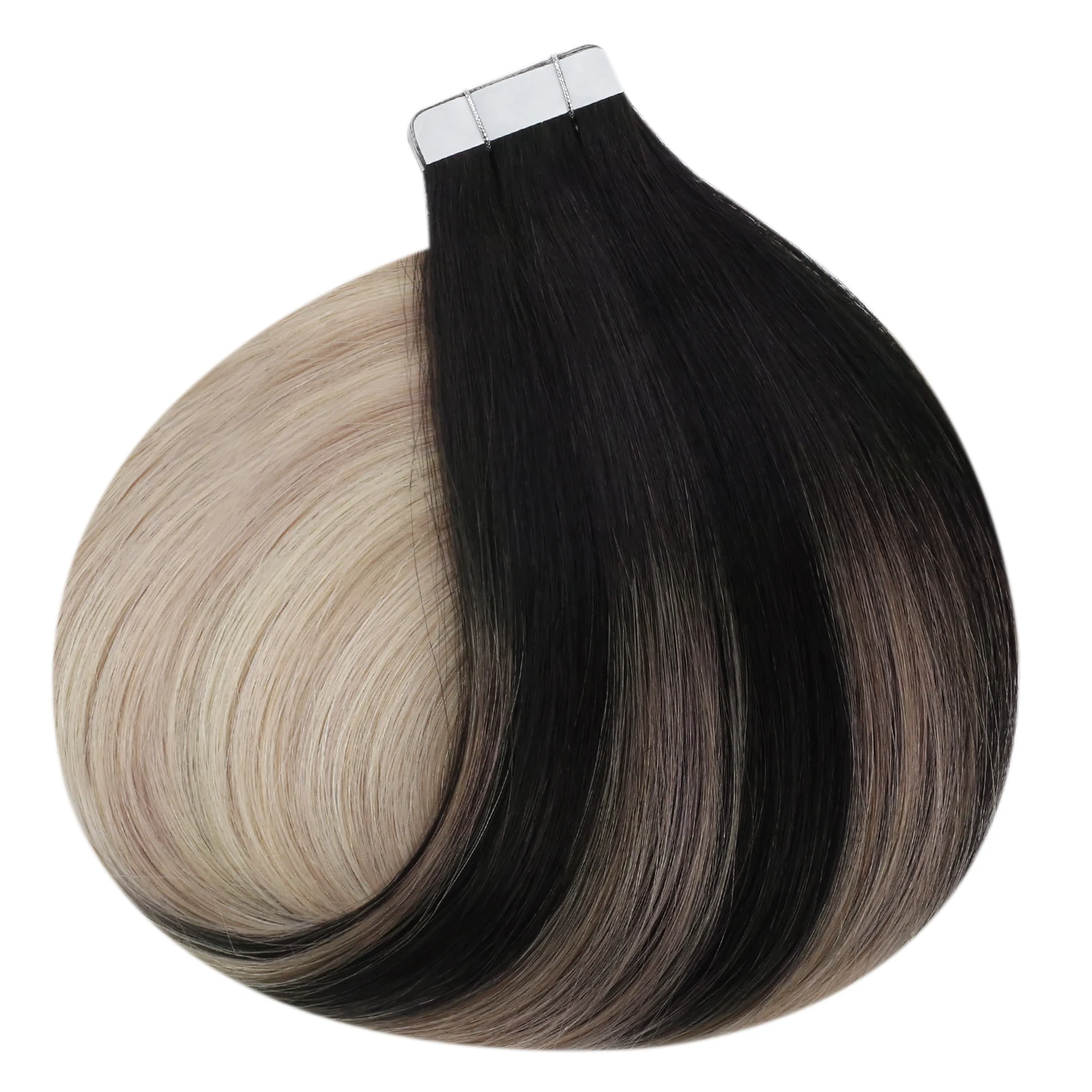 Ugeat Tape-in-Haarverlängerungen, Balayage, natürliches Schwarz bis Aschblond, Tape-in-Haarverlängerungen, Platinblond, Tape-in-Haar für Frauen – Detail 6