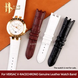 Genuine Leather Watch Strap with Concave Interface For Versace V-RACECHRONO Series Butterfly Buckle Watch Band 24mm For Men Belt