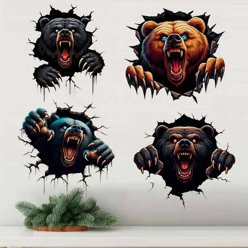 

Horror Bear Wildlife Art Wall Sticker Boy Room Decor Bathroom Toilet Living Room Decor Cabinet Refrigerator Home Decor S641
