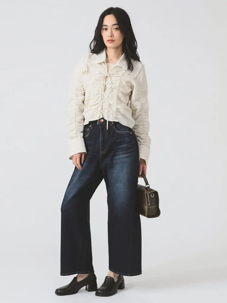 

High Waist Wide Leg Vintage Jeans Nine Points Pants Spring New Arrival Casual Cotton Stretch Denim Women Loose Fit Deep Color
