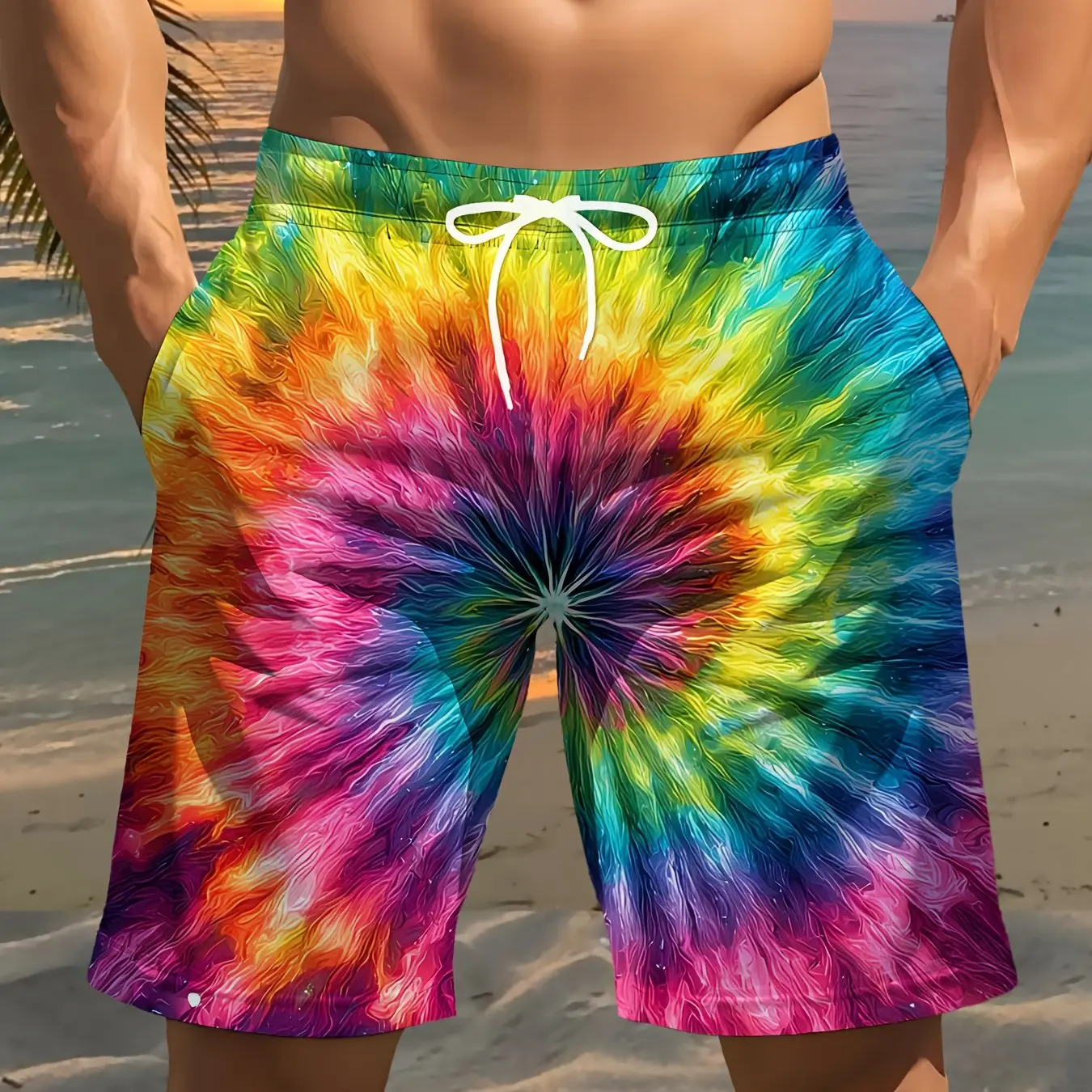 Colorful Splashed Ink 3D Printed Men's Swimming Trunks, Quick Drying Beach Pants, Casual and Fashionable Street Wear Swimwear