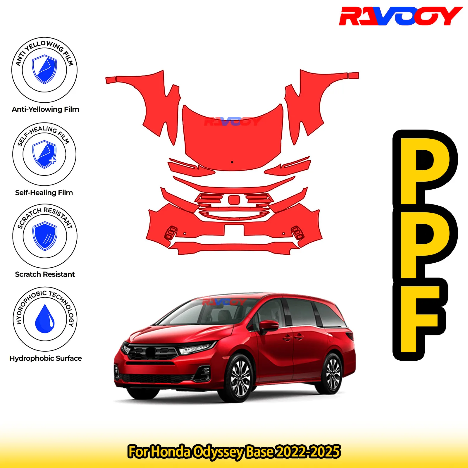

Для Honda Odyssey Base 2022-2025 глянцевая матовая черная предварительно вырезанная передняя защитная пленка PPF комплект