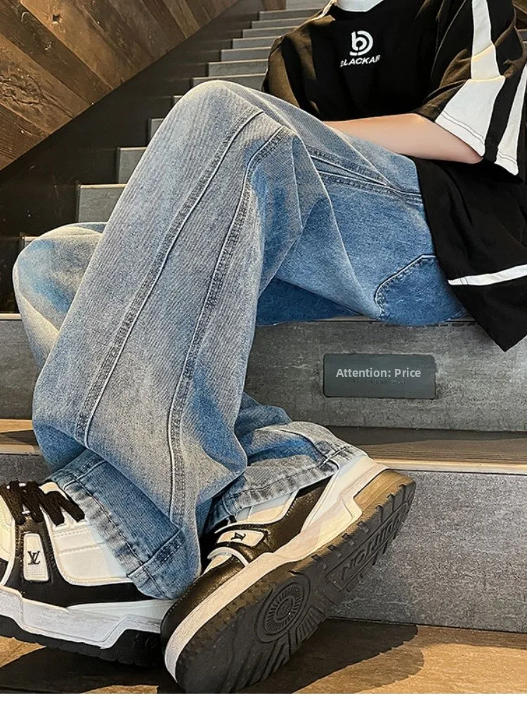 

American Sle Men's Summer Thin Straight Leg Jeans Loose Wide Leg Long Trousers Vibe High Street Micro Flare Pants