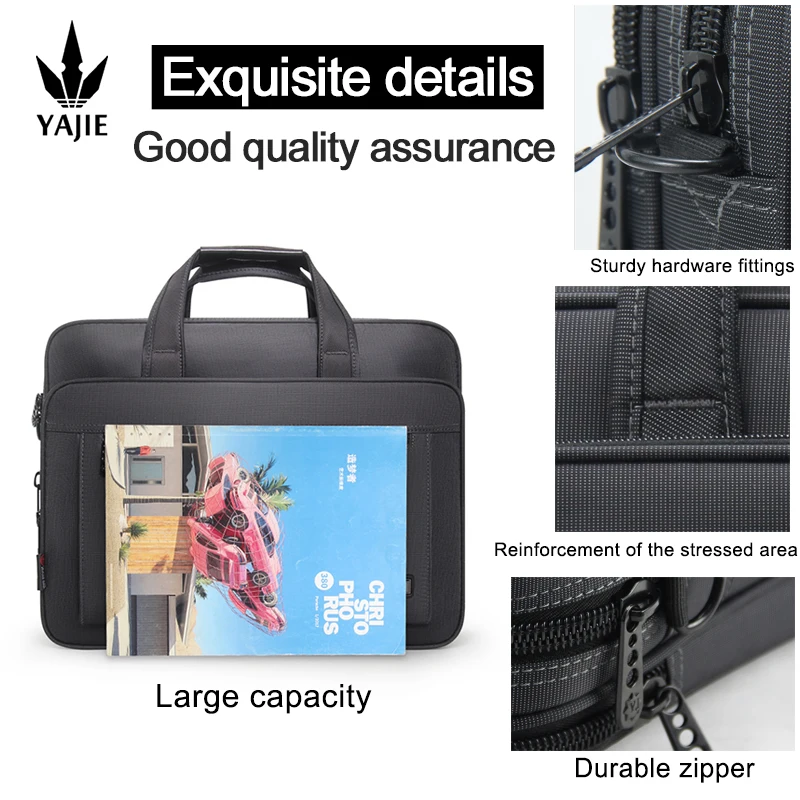 Large Briefcases For Men Canvas Tote Bag Laptop Case 15.6 Inch Bag Waterproof Work Business Bag Shoulder Messenger Oxford Black