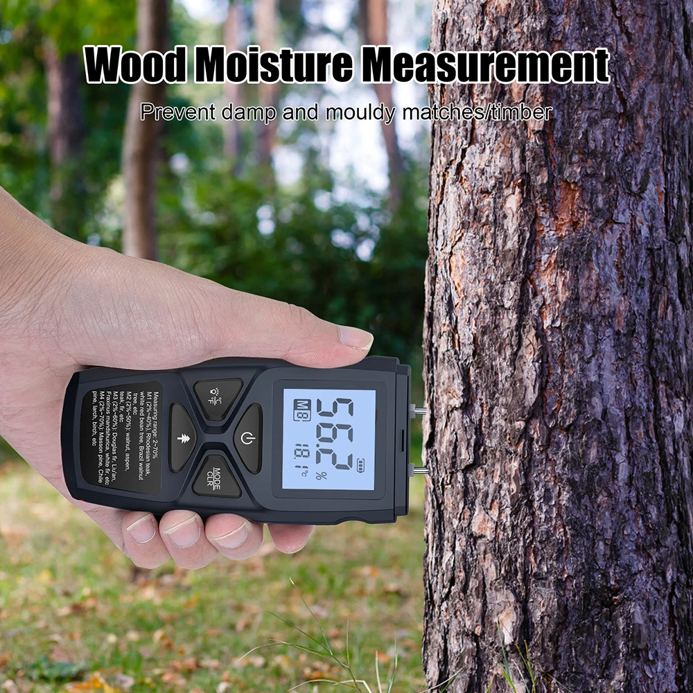 Wood Moisture Meter Digital Moisture Detector with Indicator Accurate Humidity Tester Hygrometer Timber Damp Detector